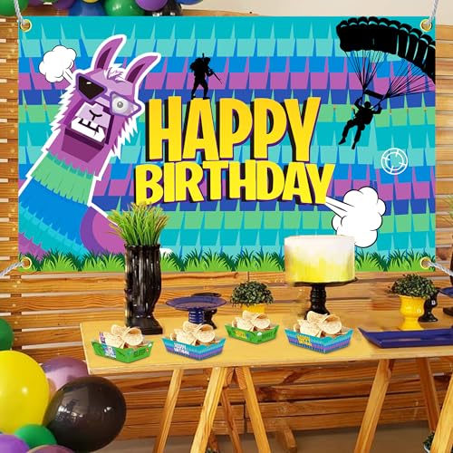 Video Game Themed Birthday Party Backdrop Banner Llama Party Wall Decor for Llama Background Cloth Hanging Supplies Video ...