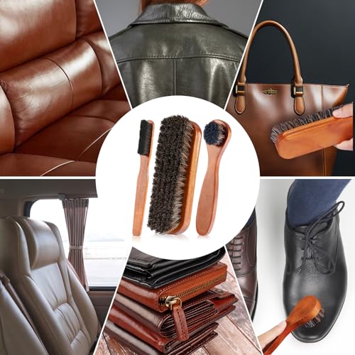 13Pcs Shoe Care Kit for Men & Women,3 Horsehair Shoe Polish Brush,Black Brown Neutral Mink Oil for Shoes,Care for Leather ...