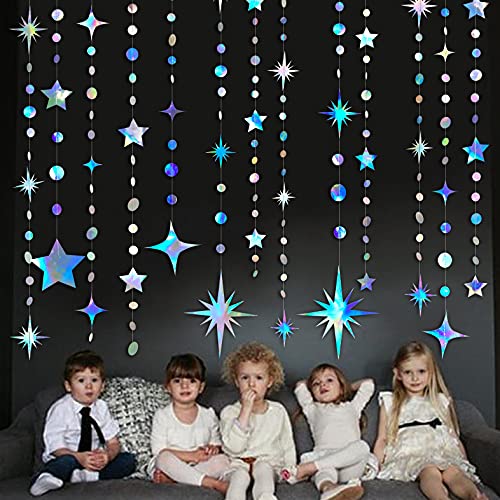 Iridescent Party Decorations Star Circle Dot Paper Garland Banner Bunting Streamer Metallic Hanging Twinkle Star Decoratio...