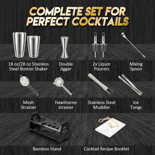 Semderm Pro Cocktail Shaker Set Mixology Bartender Kit- Extra Thick Stainless Steel Boston Shaker Set | Cocktail Kit Bar K...