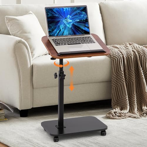 Swivel TV Tray Side Table Adjustable Height Couch Tables for Small Space Folding C Shaped End Table with 360°Rotating 180°...