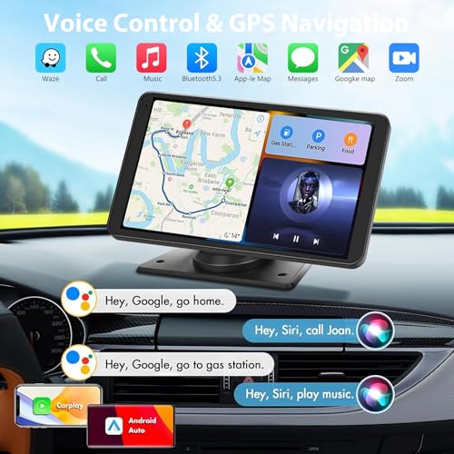 Carplay Screen for Car, 7" HD Wireless Portable Car Play Touchscreen Stereo with Android Auto Mirror Link/Backup Camera/GP...
