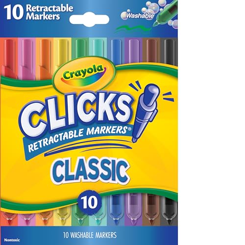 Crayola Clicks Retractable Tip Markers (10ct), Stocking Stuffers for Kids & Toddlers, Cone Tip Washable Art Marker Set, Co...