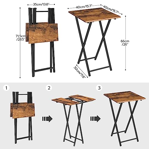 HOOBRO Folding TV Tray Tables, Set of 2 Wooden TV Trays Side Tables, Portable Sofa Snack Table, Industrial End Table for S...