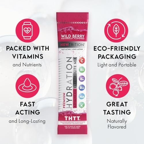 NewTrition Hydration Powder, Wild Berry Pack of 24 Electrolyte Powder Packets, Naturally Flavored Hydrating Packets for Wa...