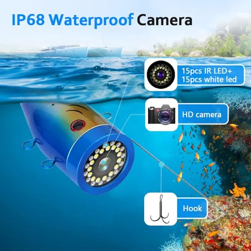 Underwater Fishing Camera with 7 Inch LCD Monitor, HD 1000 TVL Portable Fish Finder, 30Pcs Adjustable LED White Lamp Ligh...