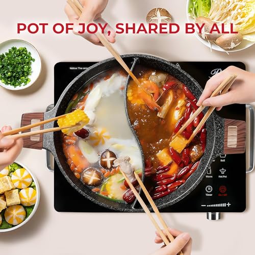 Rosewill 4.2QT Double Flavor Non-Sticking Shabu Shabu Hot Pot with Divider, 13 inch Divided Stockpot for Cooking, Hot Pot ...