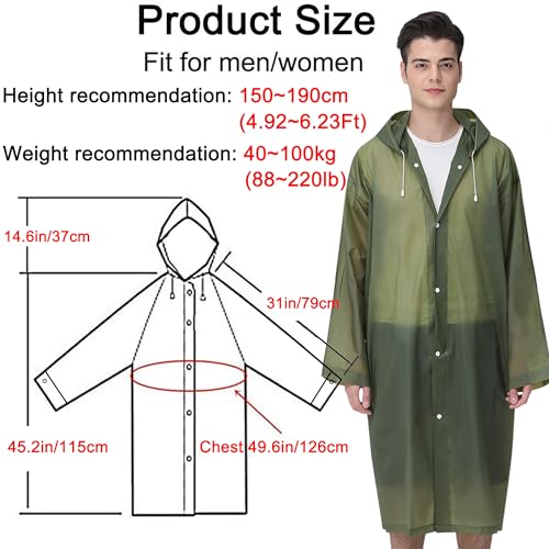 Cosowe Rain Ponchos for Adults Reusable, 2 Pcs Raincoats Emergency for Women Men with Hood and Drawstring