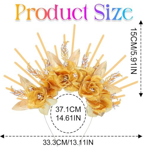 Kilshye Light Up Goddess Headband Gold Flower Headpiece Leaf Halo Headbands for Women