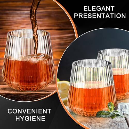 Denylo pro 25 Pcs 14 OZ Plastic Ribbed Wine Glasses Disposable Clear Wine Glasses Recyclable Shatterproof Reusable Plastic...