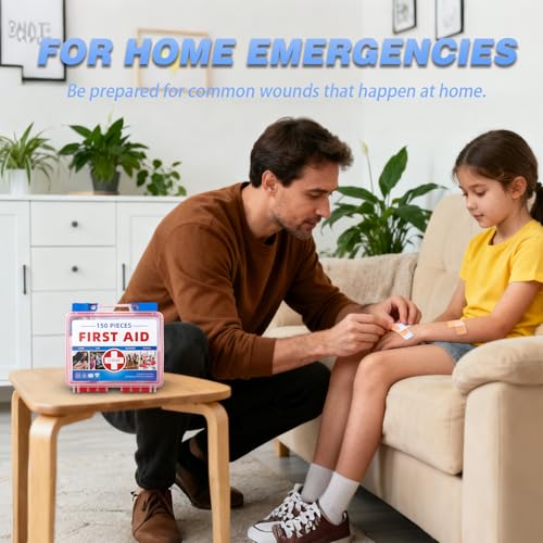 TLIEAO Mini First Aid Kit - 150 Pieces Emergency Medical Kit for Home, Car, Travel, Camping, Truck, Hiking, Sports, Offic...