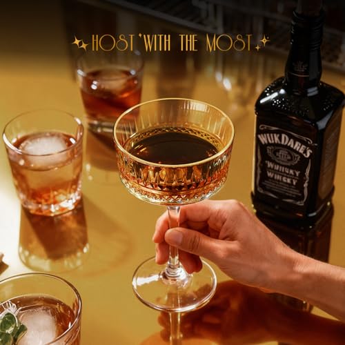VIMERPA Coupe Glasses, Gold Rim Martini Coupe Glasses Set of 4, 8 oz Classic Cocktail Glassware - Champagne, Manhattan, Co...