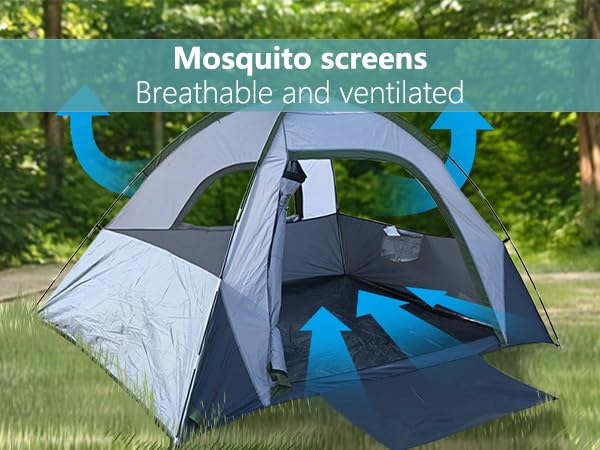 XL 4 Person Dome Camping Tent, Double Layer Waterproof, Removable Rain Fly, for Outdoor Hiking, Fishing