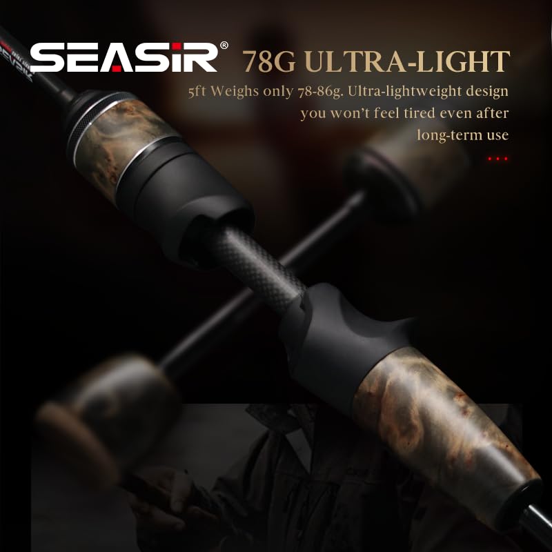 SEASIR Stream Fishing Rod, Ultralight Spinning Rod Travel Bait Casting Rod, 2 Piece, Fuji A O Ring Guide, Solid Wood Handl...