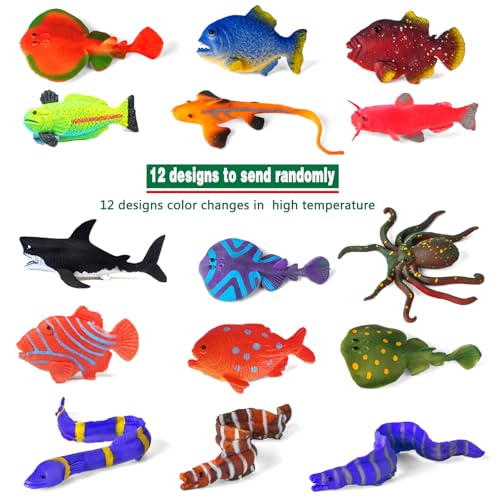 12 Pack Color Changing Sea Animal Toys,Change Color Ocean Animals Figures,Mold Free Bath Toys for Toddlers Kids,Water Tabl...