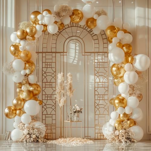 RUBFAC 135pcs Gold Balloons Different Sizes 18 12 10 5 Inch for Garland Arch, Latex Metallic Balloon for Birthday Graduati...