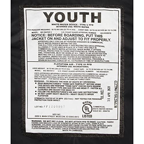 NRS Big Water V Youth Rafting Lifejacket (PFD)