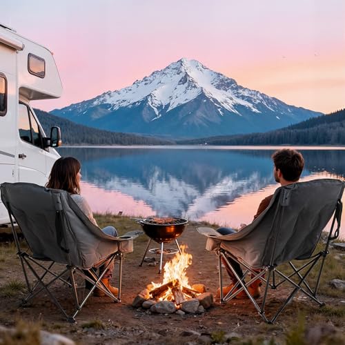 Huskfirm Oversized Camping Chairs for Adults Folding Padded Camping Chair Heavy Duty XL Camping Chair - 400LBS Support Law...