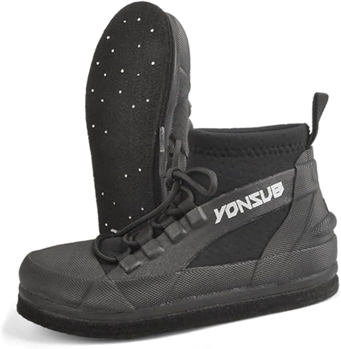 Rock Fishing Wading Boots with Felt Sole & Steel Studs – Anti-Slip Neoprene Reef Shoes for Men, Quick-Dry Breathable Drain...