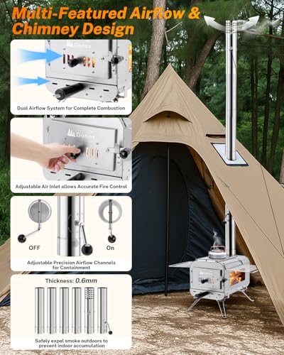 Gonex Hot Tent Stove, Portable Wood Burning Camping Stove with Ash Drawer & Large Firebox for Tent, Outdoor, Heating, Cook...