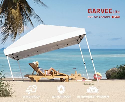 Garvee 10x10 Pop Up Canopy Tent Outdoor Canopy One-Person Set Up Heavy Duty Commercial Instant Tent Shelter, 0-Sidewall