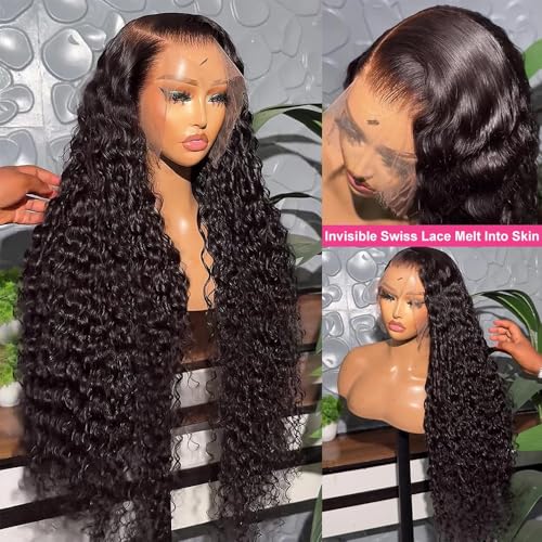 Water Wave Lace Front Wigs Human Hair 13x6 HD Transparent Lace Frontal Wigs Human Hair Pre Plucked 200% Density Water Wave Wig for Black Women Natural Color (13x6 Water Wave Wig, 20 Inch)