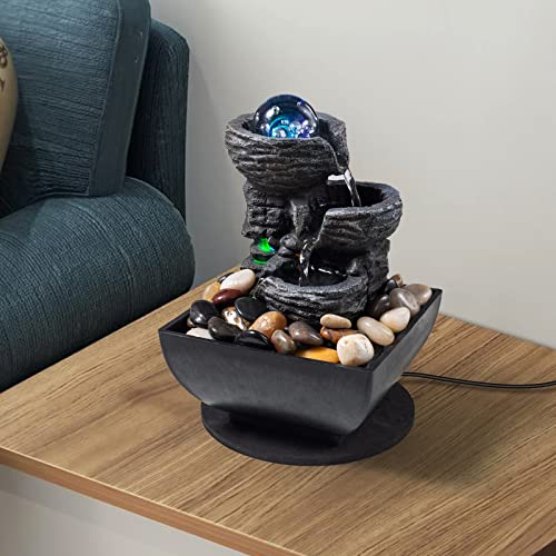 Tabletop Fountain Indoor Waterfall Meditation Fountain Like Layers of Rock Desktop Water Feature Includes Many Natural Riv...