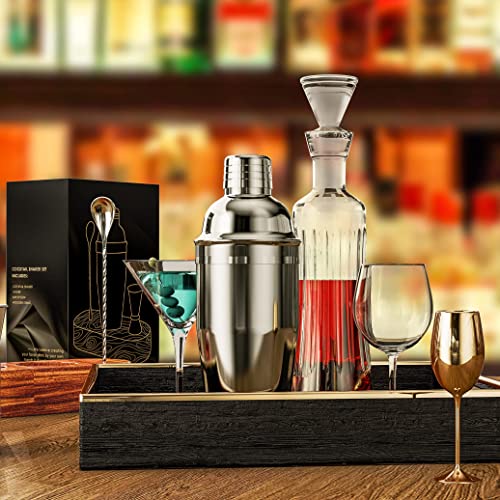 LUCKYGOOBO Cocktail Shaker Set,24 oz Martini Shaker,Bartender Kit with Stand,Stainless Steel Martini Mixer Built-in Strain...