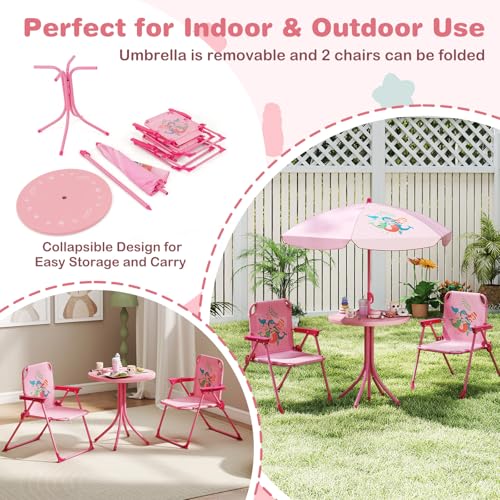 Costzon Kids Picnic Table, Kids Outdoor Table with 2 Folding Chairs, Height Adjustable Umbrella, Portable Children Outdoor...