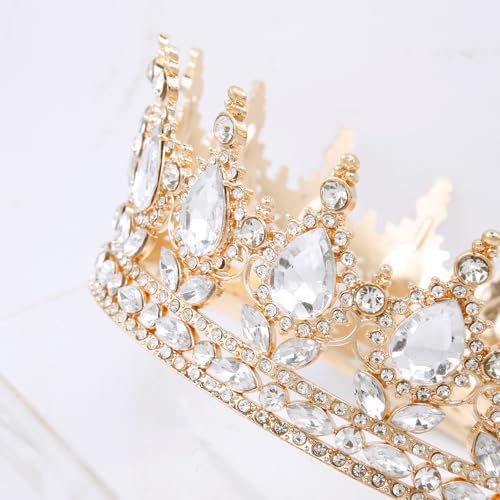 WOVOWOVO Gold Queen Crown for Women Princess Crown Birthday Tiara Rhinestone Wedding Crowns Headband for Bride Hair Access...