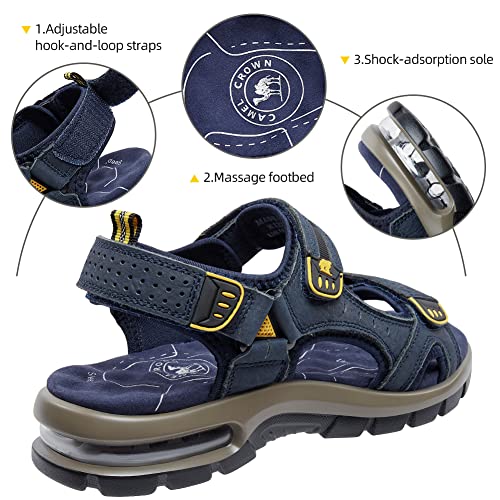 CAMEL CROWN Men's Leather Sandals Hiking Outdoor Water Beach Sports Mens Sandals for Summer with Open Toe Adjustable Straps