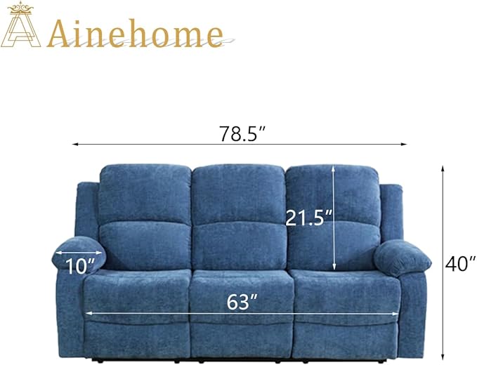 A Ainehome Living Room Furniture Set Leather Recliner Sofa Set Loveseat Chair Furniture Sofa Set for Living Room/Small Space/Rv/House/Office/Theater Seating (A-Blue Microfiber, Sofa(3seater))