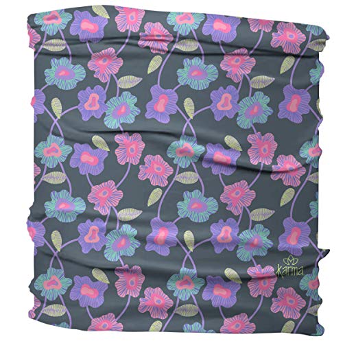 Karma Grey Poppies Headband for Women - Medium - Fabric Headband and Stretchy Hair Scarf - Multicolor