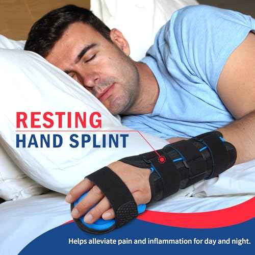 FEATOL Resting Hand Splint Stroke Night Immobilizer with Removable Splints- Pain Relief For Carpel Tunnel, Stroke Recovery, Arthritis, Tendinitis-Functional Support Wrist Finger Brace-Right Medium-For Men and Women