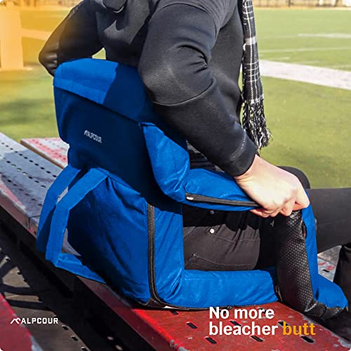 Alpcour Reclining Stadium Seat – Wide Bleacher Chair with Back Support and Cushion, Armrests, Side Pockets, and Bleachers ...