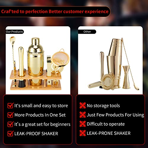 OBALY Bartender Kit 11-Piece Cocktail Shaker-Muddler for Cocktails 25oz Boston Shaker-Bar Accessories with Stylish Bamboo ...