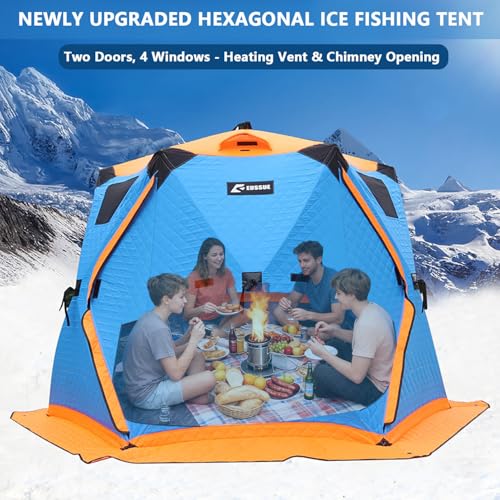 Large Insulated Ice Fishing Tent with Stove Jack – Warm Shelter for 6-12 People, Windproof, Double-Zipper Doors, 4 Vents, ...