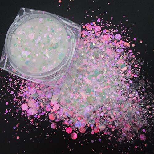 LoveOurHome 24 Box Iridescent Aurora Glitters Powder Pigment Nail Decorations Hexagon Chunky Flakes Sequins Accessories fo...