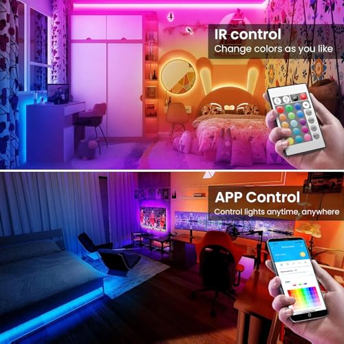 TJOY 100ft Smart Led Strip Lights for Bedroom, Work with Alexa, RGB Color Changing Music Sync Led Lights with App Remote,M...