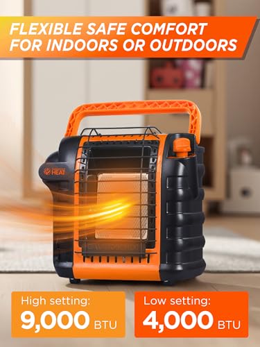 Commercial Heat 9000 BTU Portable Propane Heater for Outdoor or Indoor Use, Patio Heater for Up To 300 Sq. Ft., 2 Heat Set...