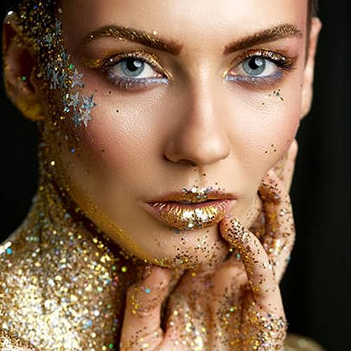 MEICOLY Gold Body Glitter,Yellow Face Glitter,Music Festival Accessories Outfits for Women,Hair Glitter for Kids,Sparkle G...