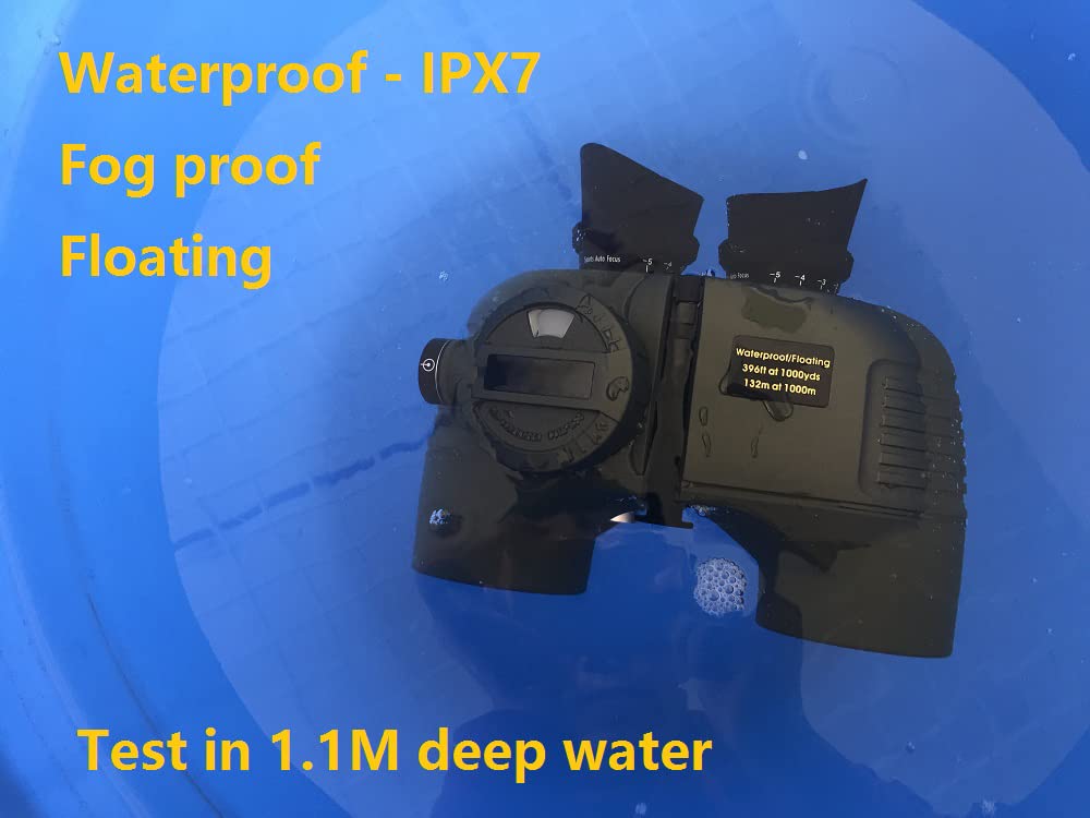 Hooway 7X50 Hd Waterproof Military Marine Binoculars W/Internal Rangefinder & Compass For,Bird Watching,Boating And More(Army Gr