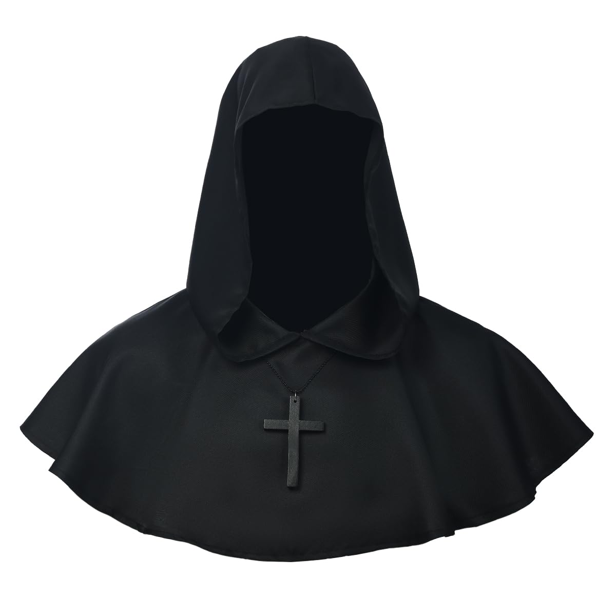 BLESSUME Medieval Cowl Hat Cross Necklace Wicca Pagan Hood Cosplay Accessory