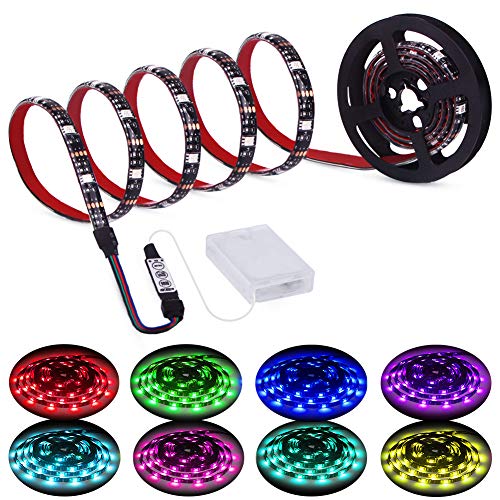 XYOP Led Strip Lights Battery Powered RGB 2M 6.56ft Battery Operated Led Battery Lights with 3 Keys Controller Waterproof ...