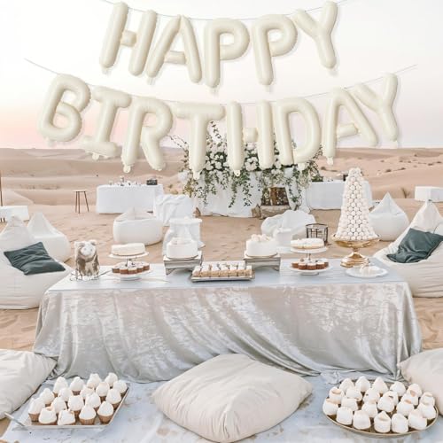Cream Happy Birthday Balloon Banner, Neutral Beige Happy Birthday Foil Balloon, 16 Inch Ivory White Sand Born Day Bunting ...