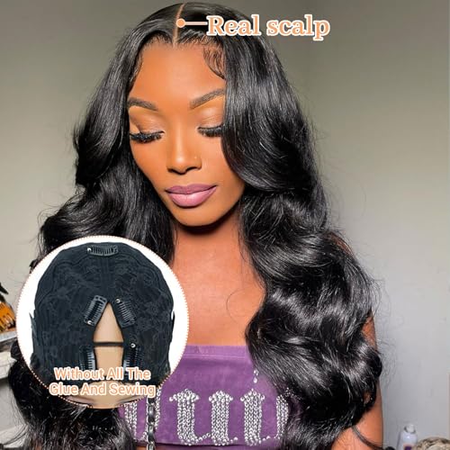 V Part Human Hair Wig Body Wave V Part Wig Human Hair for Black Women 18 Inch Glueless Wigs Clip Upgrade Natural Beginner Friendly Middle Part 200% Density