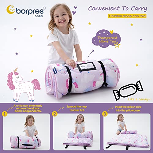 Nap Mat with Pillow Blanket Set: Sleeping Mats for Toddler Kids - Thick Large Roll up Slumber Bag for Daycare Preschool Ki...