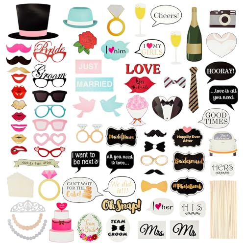 Blue Panda Wedding Photo Booth Props - 72-Piece Assorted Floral Cardstock Set, 3 x 2 to 10 x 7 in - Bridal Shower & Bachel...