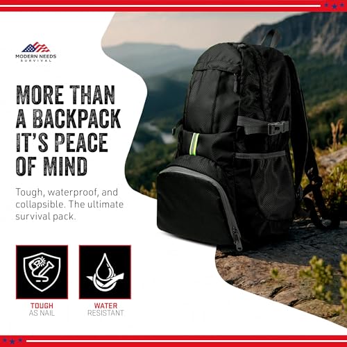 MODERN NEEDS Ready Pack 35L — Foldable Backpack for Travel | Lightweight, Water Resistant Hiking Daypack | Compact, Packab...