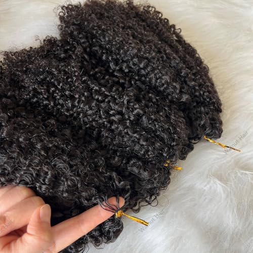 Knotless Pre Separated Crochet Human Hair Extensions Afro Kinky Curly Mongolian Virgin Braiding Hair Invisible Pre Looped Feather Braids Bundles For Black Women Walnut Hair 18inch 60g